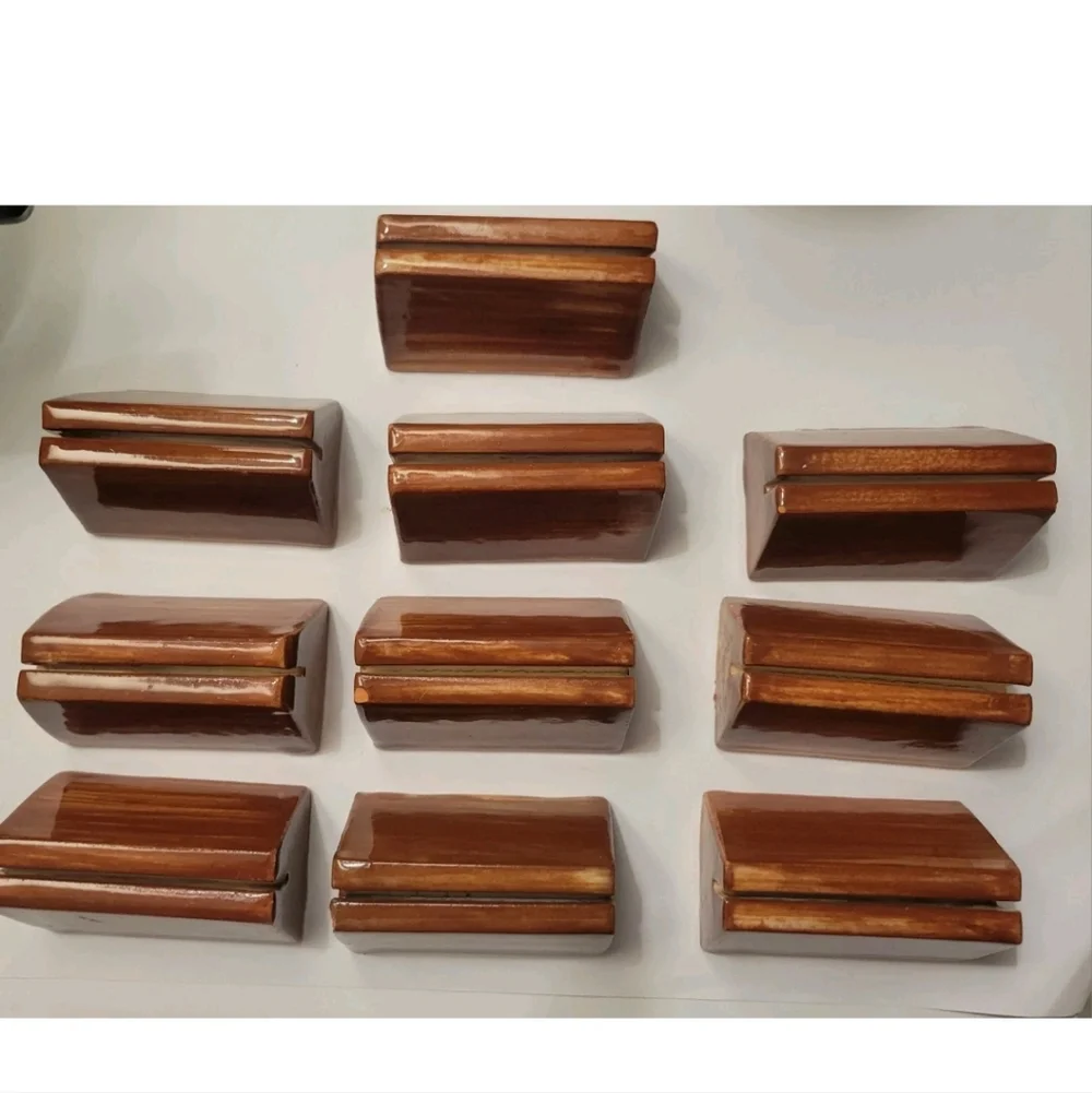 Set 10 Williams Sonoma Painted Ceramic Place Card Holders Brown Burgundy 2012